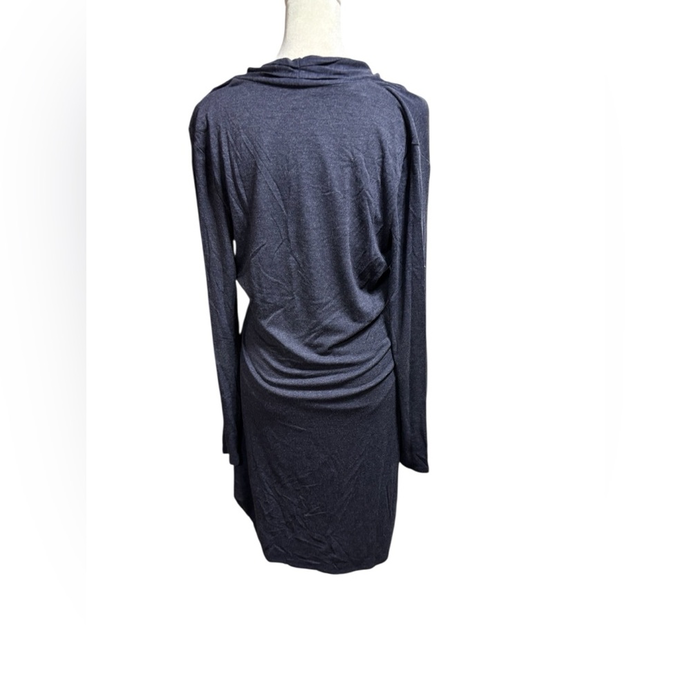 Ann Taylor Charcoal Grey Ruched Faux Wrap Dress‎ Long Sleeve V-Neck Size 6 #773 - Picture 2 of 11